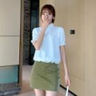 Ruffled Mock-turtleneck Short-sleeve Top