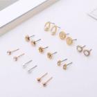 9 Pair Set : Rhinestone / Faux Pearl Alloy Earring (assorted Designs) Set Of 9 Pairs - Gold - One Size