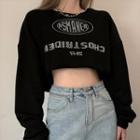 Rhinestone Lettering Cropped Sweatshirt Black - One Size