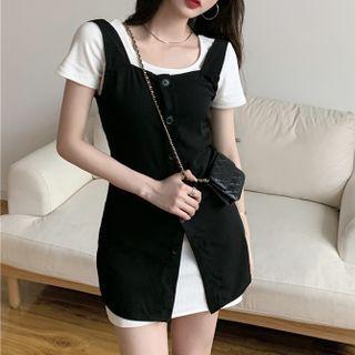 Short-sleeve A-line Dress / Plain Vest