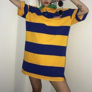 Elbow-sleeve Color Block Oversized Polo Shirt