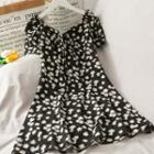 Daisy-print V-neck Mini Dress Black - One Size