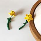 Flower Alloy Earring 1 Pair - S925 Silver Needle - Stud Earring - Yellow & Green - One Size