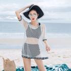 Set: Elbow-sleeve Mesh Cover-up + Tankini