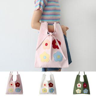 Multi-way Flower Applique Canvas Tote Bag