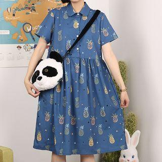 Short-sleeve Pineapple Print A-line Shirtdress