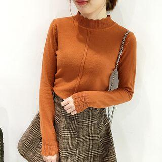 Scallop Trim Mock Neck Sweater
