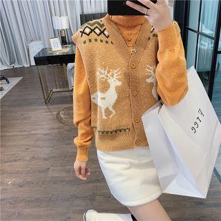 Deer Print Single-breasted Sweater Vest