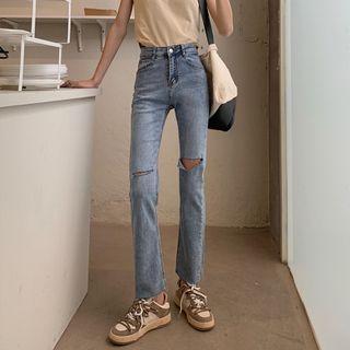 Ripped Denim Boot-cut Jeans