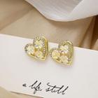 Flower Shell Heart Rhinestone Earring 1 Pair - E1351-2 - Gold - One Size
