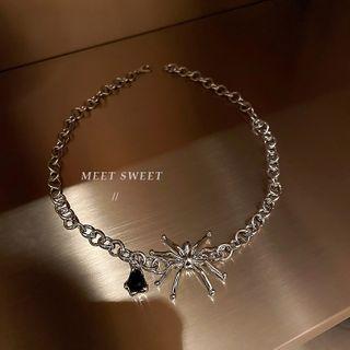 Spider Faux Crystal Alloy Necklace 1 Pc - Black - One Size