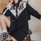 Floral Embroidered Contrast Panel Blouse