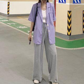 Plain Tank Top / Short-sleeve Blazer / Wide-leg Pants