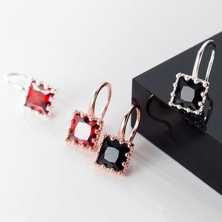 925 Sterling Silver Faux Crystal Square Dangle Earring