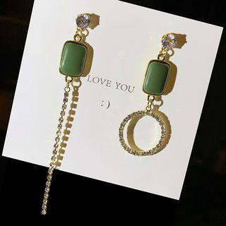 Rhinestone Drop Earring 925 Silver Earring - Green & White - One Size