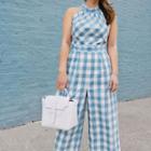 Halter-neck Gingham Jumpsuit