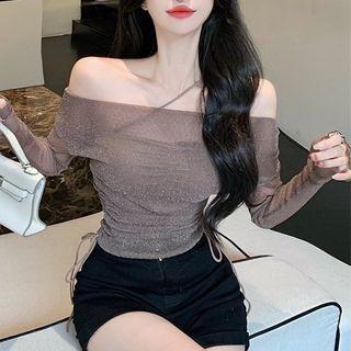 Off-shoulder Drawstring Top / Asymmetrical Shirred Camisole Top