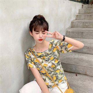 Fruit Print Frilled Short-sleeve Blouse