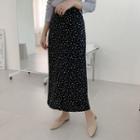 Band-waist H-line Floral Skirt Black - One Size