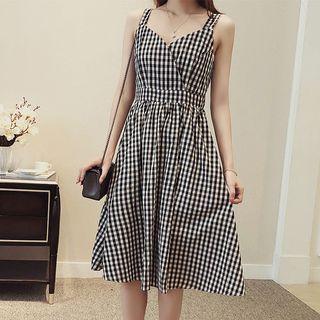 Wide-strap Plaid A-line Dress