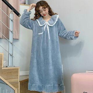 Ruffle Hem Coral Fleece Sleep Dress
