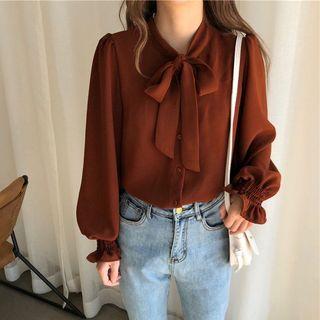 Ribbon Neck Chiffon Shirt