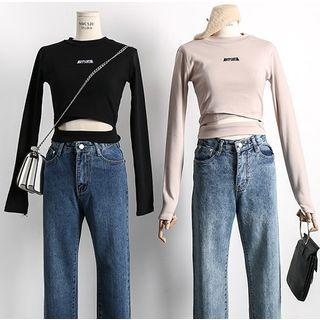 Cutout-hem Embroidered Cropped T-shirt