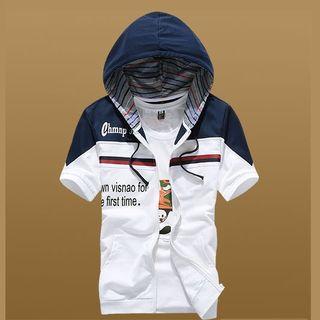 Short-sleeve Color-block Hooded Jacket
