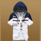 Short-sleeve Color-block Hooded Jacket