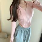 Long Sleeve Round Hem Zip-up Hooded Jacket