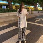 Short-sleeve Slit T-shirt / Zebra Straight Leg Pants