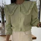 Doll-collar Button-up Blouse Green - One Size
