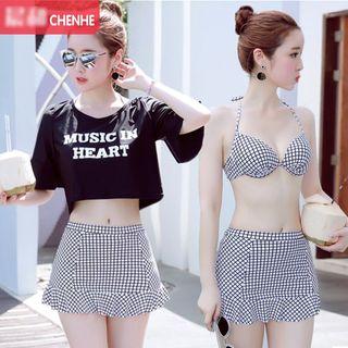 Set : Gingham Swimdress + Letter Cover-up