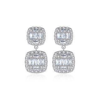 Fashion Luxury Geometric Square Earrings With Cubic Zirconia Silver - One Size