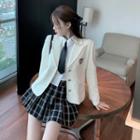 Blazer / Plaid Pleated Skirt / Shirt