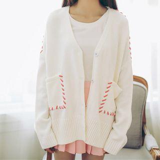 Contrast Stitching V-neck Cardigan