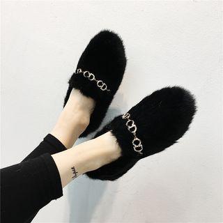 Chain-accent Furry Loafers