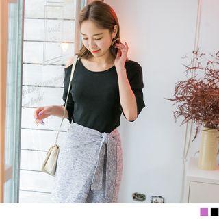 Cutout Elbow Bell-sleeve Knit Top