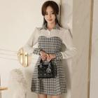 Long-sleeve Mini A-line Tweed Dress