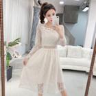 Long-sleeve Midi Lace A-line Dress