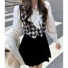 Houndstooth Vest / Blouse / A-line Skirt