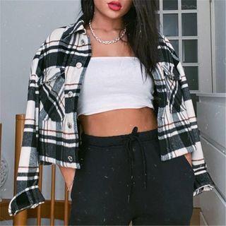 Plaid Button-up Cropped Jacket