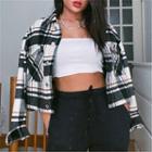 Plaid Button-up Cropped Jacket
