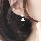 925 Sterling Silver Faux Pearl Triangle Dangle Earring 1 Pair - 925 Silver - One Size