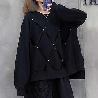 Round Neck Cutout Sweatshirt Black - One Size
