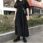 Short-sleeve A-line Midi Dress Black - One Size