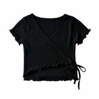Short-sleeve Tie-waist Frill Trim Top