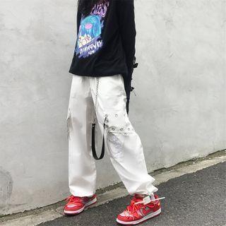 Embroidered Grommet Wide-leg Pants