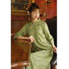 Elbow-sleeve Floral Print Hanfu Midi Dress