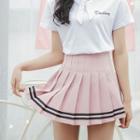 Pleated Stripe Mini Skirt